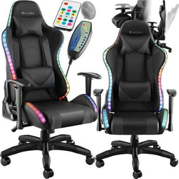 tectake® Tartaros - Gamingstoel - Massagefunctie LED-verlichting - Zwart