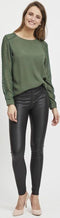 Object Objbelle MW Coated Leggings - Dames Legging met knipbare lengte - Zwart