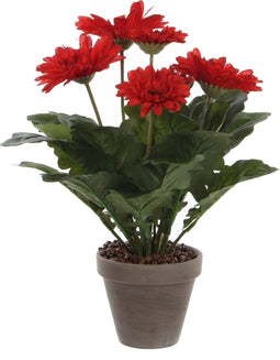 Mica Decorations Gerbera Kunstplant in Bloempot Stan - H35 x Ø30 cm - Rood