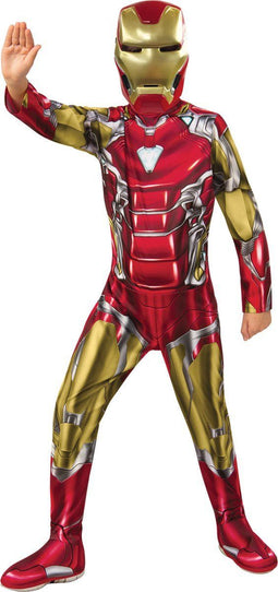 Rubies Iron Man - Kostuum Kind - Jumpsuit met masker en schoenhoezen - Rood Goud Zilver - Maat 128