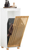 SoBuy BZR126-W - Staande Badkamerkast - 1 Kantelbare Wasmand Bamboe Deur - Wit 32x33x85 cm