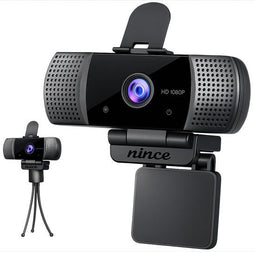 Nince Webcam - Full HD 1080P - USB Webcam - Ingebouwde Microfoon - Zwart