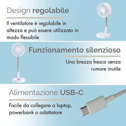 Lifetime Air Tafelventilator Telescopisch - Ventilator Staand met USB en Oplaadbare Batterij - Mini