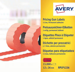 Prijstangetiketten Avery permanent 26x12mm rood 10 rol in doos