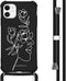 iMoshion iPhone 11 - Hoesje met Koord - Verstelbaar Koord - Wit / Zwart / Woman Flower Black