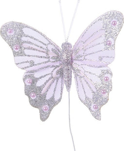 Vlinder veer draad l8b6 cm lila 4st