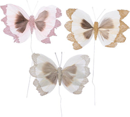 Vlinder veer l12b10 cm naturel assorti 3st