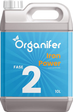 Vloeibare Meststof voor Bloeifase - 10 liter Concentraat - (Voor 5000 liter plantenvoeding) Iron Power fase 2 - Voor hogere Kwaliteit, meer Smaak, diepere Kleuren, sterkere Vruchten in ieder gewas - Organifer