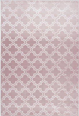 Vloerkleed, laagPIN, Marokkaans patroon, zijdeachtige glans, dun, zacht, voor woonkamer, slaapkamer, loper, antislip, kleur: roze, afmeting: 80 x 150 cm
