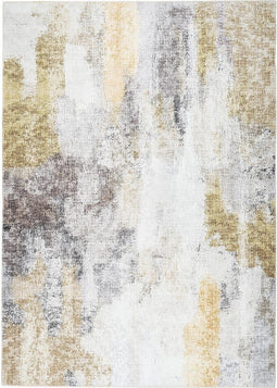 Vloerkleed laagPIN - vintage, used look, modern, abstract, uniek, retro design - woonkamer, slaapkamer, eetkamer, kantoor, hal - kleur: crème, beige, zwart, grijs, afmetingen: 80 x 150 cm