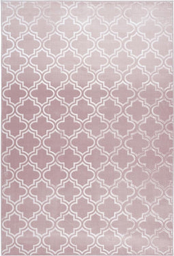 Vloerkleed, laagpolig Marokkaans patroon, zijdeachtige glans, dun, zacht, voor woonkamer, slaapkamer, loper met antislip, kleur: roze, maat: 120 x 170 cm
