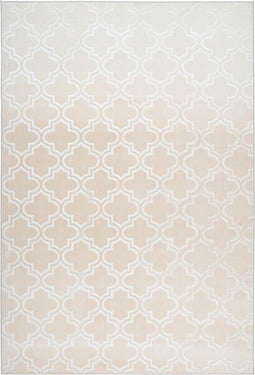 Vloerkleed, laagpolig Marokkaans patroon, zijdeachtige glans, dun, zacht voor woonkamer, slaapkamer, loper, met anti-slip crèmebeige, maat: 80 x 150 cm