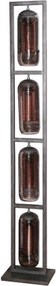 Vloerlamp 4L tower smoke glas-geperforeerd staal - Artic zwart