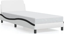 vidaXL - Bedframe - met - hoofdbord - kunstleer - zwart - en - wit - 90x190 - cm