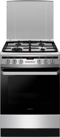 Inventum VFG6034WGRVS - Vrijstaand gasfornuis - 4 kookzones - 60 cm - 65 liter - Zilver/Zwart