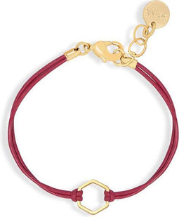 Scmyk BG-263 - Koordarmband - Verstelbaar 16-18 cm - Donkerroze met goudkleurige hexagon