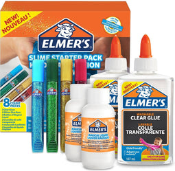 Elmer's - Starterkit voor slijm - 2 flacons lijm 4 glitterlijmpennen 2 flacons Tovervloeistof (8 stuks)
