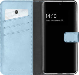Selencia Hoesje Geschikt voor Samsung Galaxy A32 (4G) Hoesje Met Pasjeshouder - Selencia Echt Lederen Bookcase - Lichtblauw