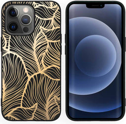 iMoshion Hoesje Geschikt voor iPhone 13 Pro Hoesje Siliconen - iMoshion Design hoesje - Goud / Zwart / Golden Leaves