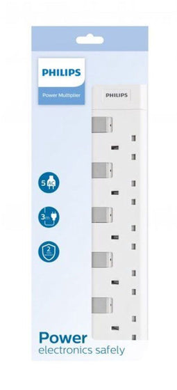 PHILIPS Verlengsnoer 5-voudig - 3 Meter - UK 230V - Wit