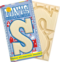 Tony's Chocolonely Chocolade Letter S - Witte Chocolade Pepernoot Chocoladeletter - Schoencadeautjes Sinterklaas - Sint Cadeau - 180 Gram Fairtrade Belgische Chocola