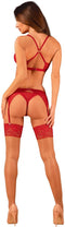Lacelove Romantische set met jarretelgordel - Rood