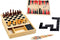Houten spellendoos 4-in-1 - Denkspel - Schaken Backgammon Mikado Domino - Afmeting kist 17x17x3cm