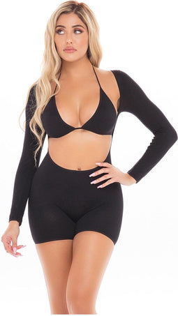 Pink Lipstick Lingerie Bodysuit KNOCKOUT 2PC PLAYSUIT SET, ONE SIZE Zwart