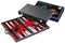 Backgammon - 46 cm - Zwarte kunstlederen koffer met marmer-look stenen - Bruin