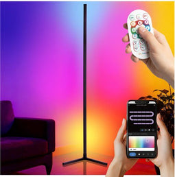 tectake® Slimme LED Vloerlamp Spectra - Staande Lamp - 16 miljoen kleuren - 200 lichteffecten - Dimbaar - 145 cm - Bediening via app en afstandsbediening