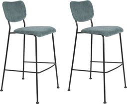 Zuiver Benson Barkruk - Zithoogte 75 Cm - Set Van 2 - Stof Grijs/Blauw - Zwart Metalen Frame