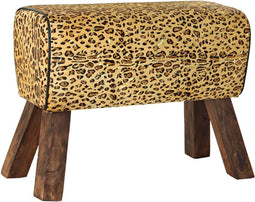 Voetensteun DKD Home Decor Zwart Hout Bruin Leer Luipaard Koloniaal (67 x 30 x 51 cm)