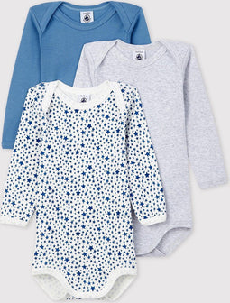 Petit Bateau Rompertje - Set van 3 - Lange mouwen - Grijs met sterren