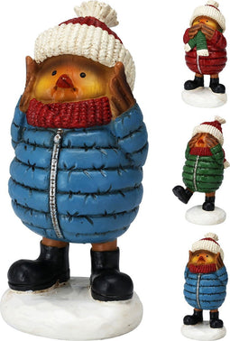 Vogel met jas 8x9x18 cm 3ass kerstversiering