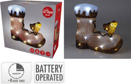 Vogel op laars met led 28 cm kerstversiering