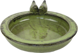 Vogelbad/voederschaal groen keramiek 33 x 31 cm - Vogeldrinkschaal/voederbak