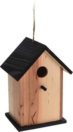 Vogelhuisje/nestkastje zwart/naturel hout 22 cm - Vogelhuisjes tuindecoraties