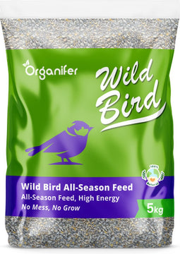 Vogelvoer voor Tuinvogels (5 kg) - Premium Mix Strooivoer - No Mess, Kiemvrij en Onkruidvrij, Hoge Energie, Vet- en Eiwitrijk - Geschikt voor Alle Seizoenen, Voederhuisjes en Silo’s - Bevordert Gezondheid & Weerstand, Verhoogt Diversiteit - Organifer