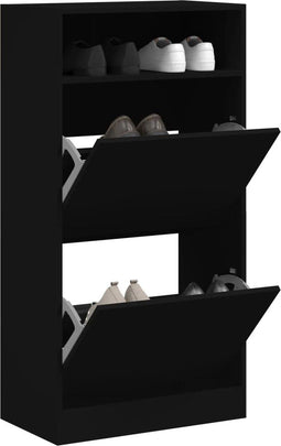 Schoenenkast 60x34x116 cm bewerkt hout zwart