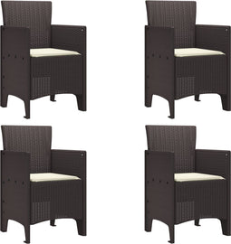 vidaXL - Tuinstoelen - met - Kussens - 4 - stuks - Bruin - Poly - Rattan