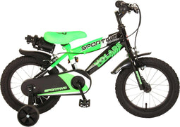 Volare Sportivo Kinderfiets - Jongens - 14 inch - Neon Groen Zwart - Twee Handremmen - 95% afgemonteerd