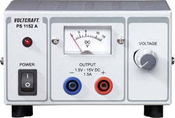 VOLTCRAFT PS-1152 A Labvoeding, regelbaar 1.5 - 15 V/DC 1.5 - 1 A 22.5 W Aantal uitgangen: 1 x
