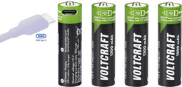 VOLTCRAFT VC-AA1300USB Oplaadbare batterij (USB-C) Li-ion 1300 mAh 1.5 V 4 stuk(s)