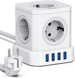 Voomy Cube Stekkerdoos met USB en Schakelaar - 5 Stopcontacten - 4 USB Poorten - Powercube - Overspanningsbeveiliging - 2M Verlengsnoer - Wit