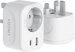 Voomy Reisstekker Engeland/UK - Wereldstekker Type G - USB-C & USB-A - Wit