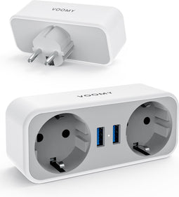 Voomy Verdeelstekker 2 Voudig - Stopcontact Splitter - 2 USB Poorten - Wit