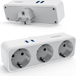 Voomy Verdeelstekker 3 Voudig - Stopcontact Splitter - 2 USB Poorten - Wit