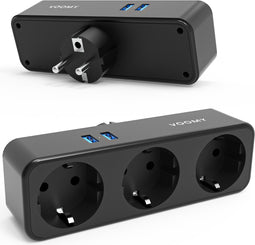 Voomy Verdeelstekker - 3-Voudig Stopcontact Splitter - 2 USB Poorten - Zwart