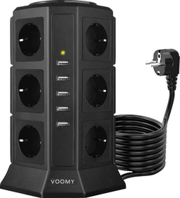 Voomy XL Stekkerdoos met Schakelaar - 5 USB Laders - 12 Stopcontacten