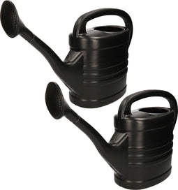 Voordeelset van 2x stuks kunststof tuin gieters 5 en 10 liter zwart - Met sproeikop/broes